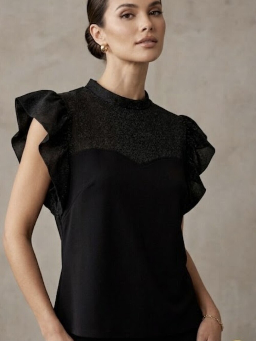 52seven Black Ruffle Sleeve Blouse XXL NWT Textured Chic Plus Top Elegant Styles